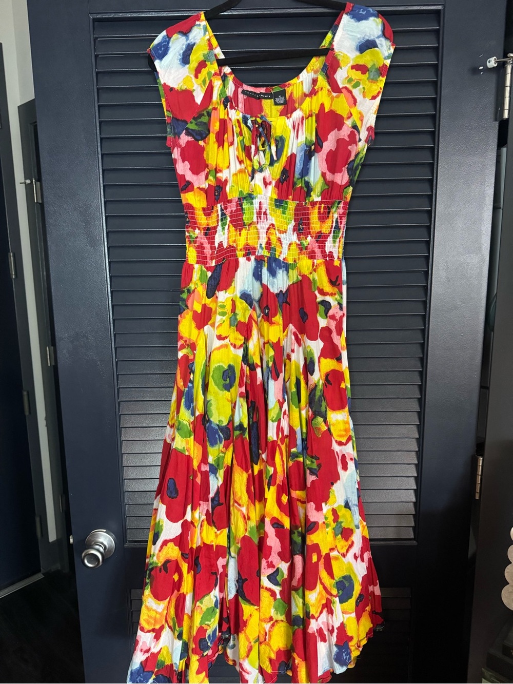 Grace Elements Colorful Floral Cotton Smocked Waist Dress Size M